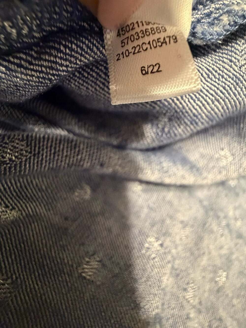 Chico's Blue Long Sleeve Button-Front Blouse with silver Metallic Dot Texture - Picture 8 of 9